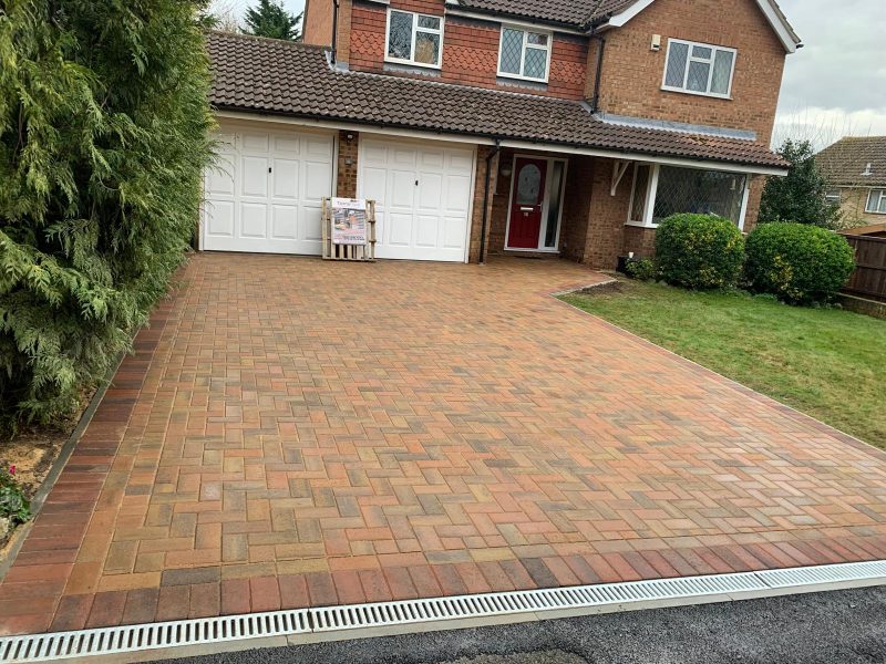 Summer coloured block paving on driveway